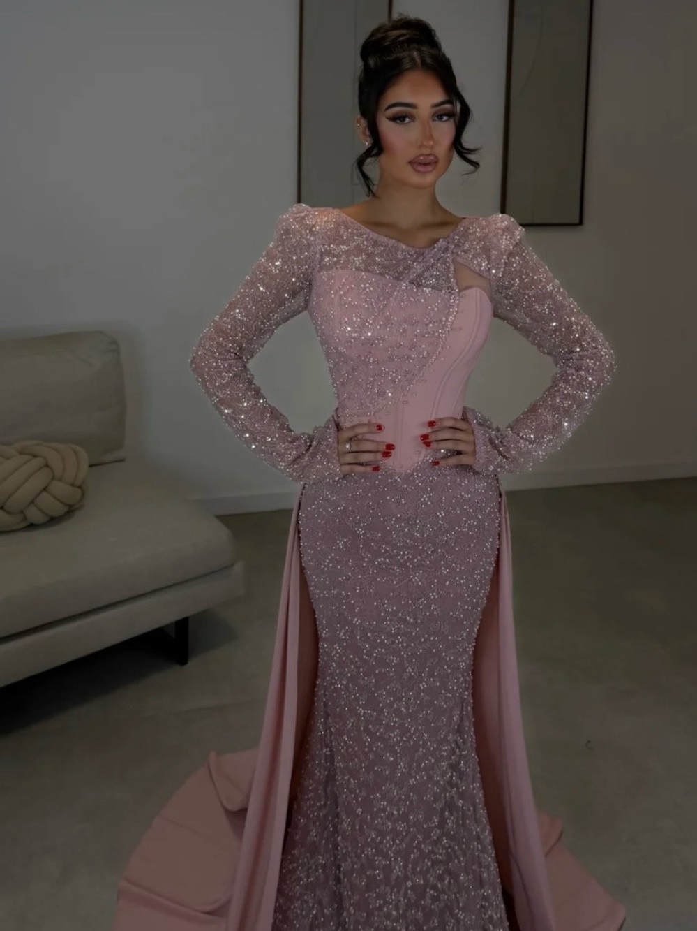 Blush Pink Sequin Evening Gown